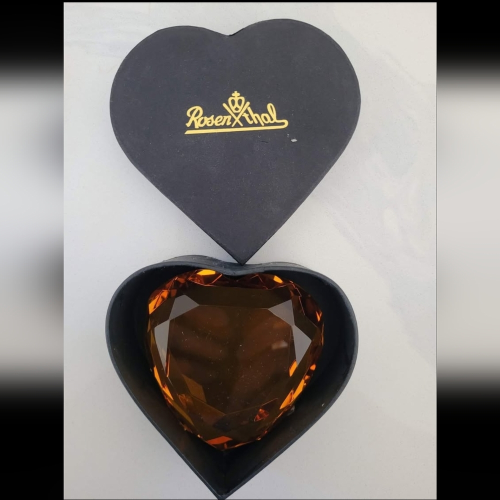 2 for $75 - Rosenthal Amber Crystal Heart Shape Paper Weight - 1 Piece